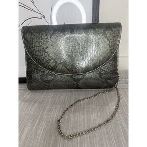 SNAKESKIN  CLUTCH BAG Gray Metallic Cross Body Chain Strap Fashion Bag